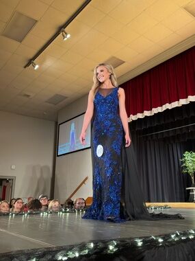 Johnathan Kayne Royal Blue & Black Embellished Prom Gown